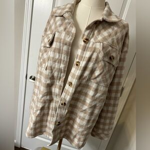 Entro Beige and White Checkered Shacket